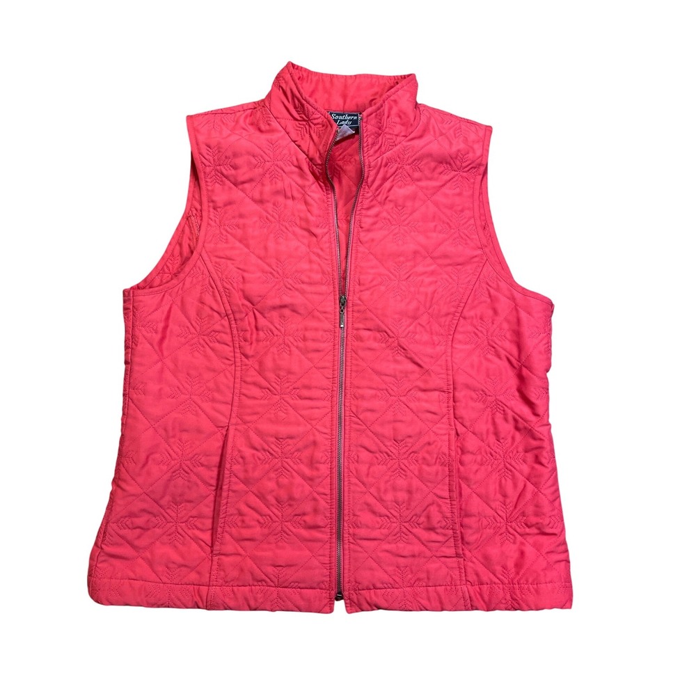 Stunning Southern Charm Quilted Vest Coral Pink Snowflake Pattern Women S M L XL